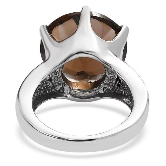 Faceted Brazilian Smoky Quartz 12.10 ctw Solitaire Ring Size 7 New - Picture 5 of 6